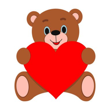 Vector illustration. Cute teddy bear with a big heart in his hands. Holiday