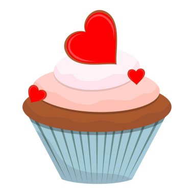 Vector illustration. Festive cupcake with hearts for Valentines Day.