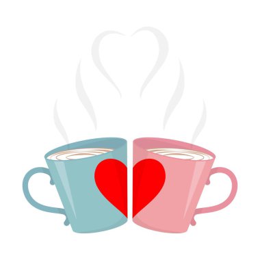 Vector illustration. Two mugs of coffee. Love. heart shape.