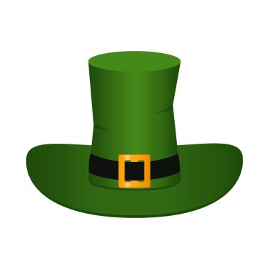 Vector illustration. Leprechaun hat on a white background. Design for St. Patricks Day. Green classic top hat.