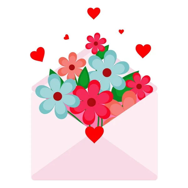 Vector Illustration Envelope Flowers Present Heart — стоковый вектор