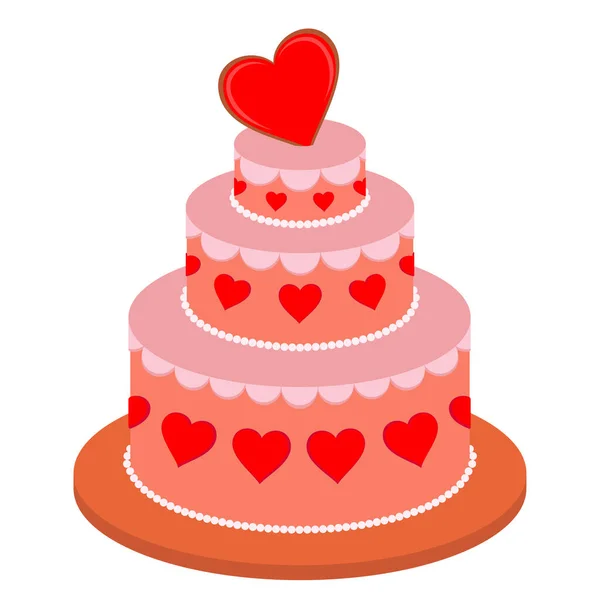 Vector Illustratie Een Grote Verjaardagstaart Voor Valentijnsdag — Stockvector