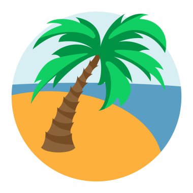 Vector summer illustration. Palm tree on the seashore.