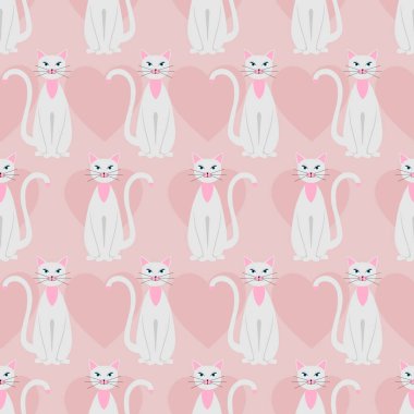 Pembe arka planda kedileri ve kalpleri olan kusursuz bir model.