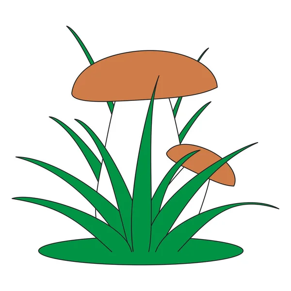 Vector Color Children Illustration Mushroom Grass — Stock Vector