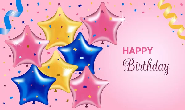Vektorová Ilustrace Confetti Fáborky Balónky Happy Birthday Background — Stockový vektor