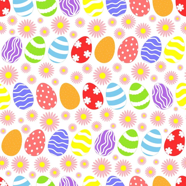 Vector Seamless Pattern Easter Eggs Pink Flowers Happy Easter Day — Stock Vector