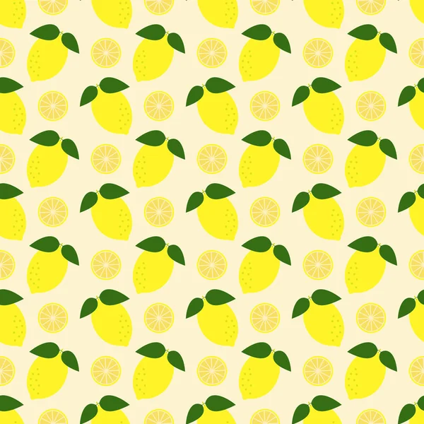 Vektornahtloses Muster Mit Ganzen Zitronen Und Scheiben Versetzter Reihenfolge — Stockvektor