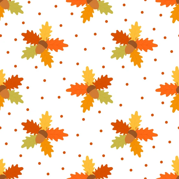 Autumn Background Acorns Autumn Oak Leaves Orange Beige Brown Yellow — Stock Vector