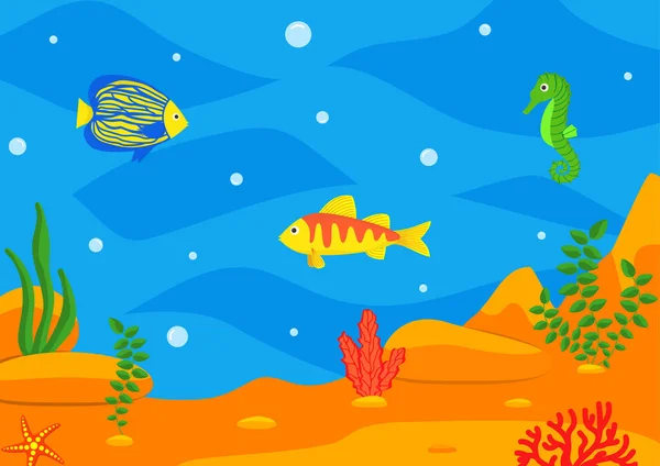 Zeichentrick Unterwasserlandschaft Meer Und Ozean Unter Wasser Vektorhintergrund Auf Spielebene — Stockvektor