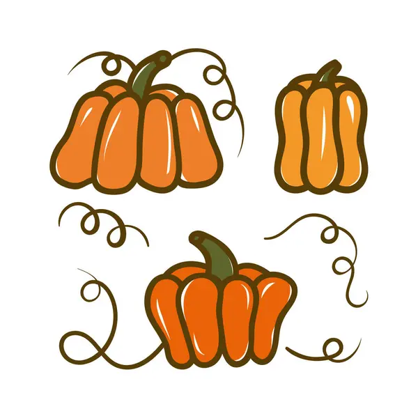 Sammlung Orangefarbener Kürbisvektorillustrationen Herbst Halloween Kürbis Gemüse Grafik Symbol Oder — Stockvektor