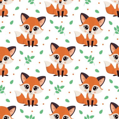 Şirin tilki ile kusursuz vektör deseni. Tekstil, duvar kâğıtları ve çocuk odası tasarımı için ideal.