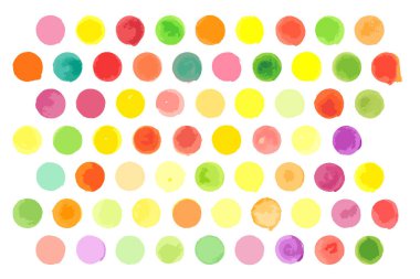 Beyaz arka planda çok renkli daireler olan kusursuz polka desenli. Doku yineleniyor. Kapak, kumaş, kağıt için modern soyut tasarım.