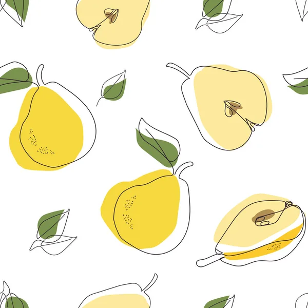 Fruits Poire Juteux Fond Motif Sans Couture Illustration Vectorielle Dessinée — Image vectorielle