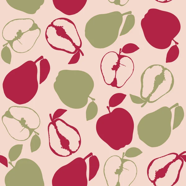 Manzanas Peras Entero Mitades Frutas Fondo Patrón Sin Costuras Verano — Vector de stock