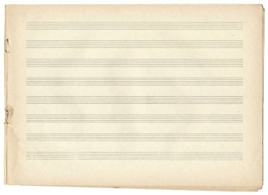 Notaları kaydetmek için bir cetvelde kahverengi boş nota kağıtları. Anahtarsız beş satırlık kadroyla birlikte yatay müzik sayfası. Tasarım için müzik gösterimi ögeleri.