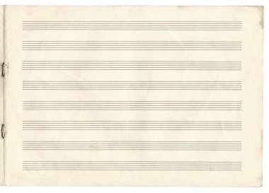 Notaları kaydetmek için cetveldeki eski nota kağıtları. Anahtarsız beş satırlık kadroyla birlikte yatay müzik sayfası. Tasarım için müzik gösterimi ögeleri.