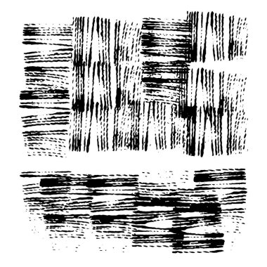 Soyut grunge retro dekoratif desenleri monokrom stili vektör illüstrasyonunda. Beyaz arka planda izole edilmiş sıkıntılı örtülü doku izleri. Tasarım ögeleri.