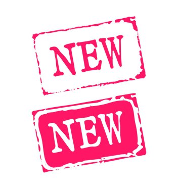 Yeni mi? Grunge kırmızı lastik mühür sembolü. Etiket etiketi işaret düğmesi. Metin sancak vektör illüstrasyonu.