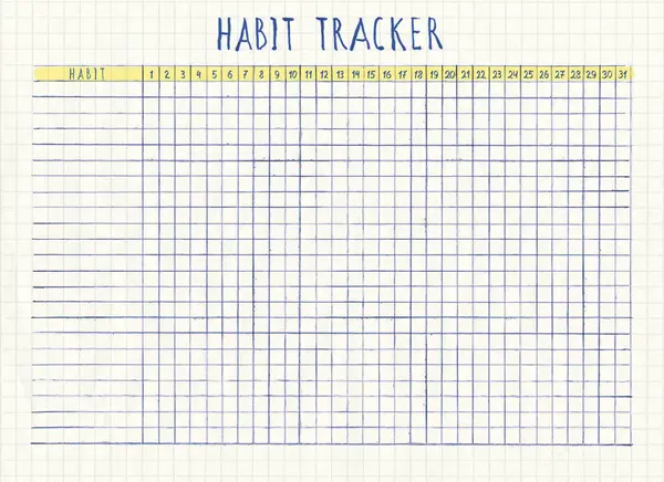 Habit tracker design, monthly planner blank. Letter format. Vintage hand drawn template. Checkered sheet of paper from a notebook.