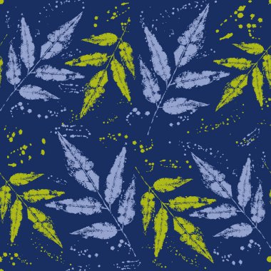 Yapraklar, boya lekeleri, lekeler. Vektör kusursuz desen. Yaprak izleri. Kumaş, duvar kağıdı, ambalaj kağıdı, yüzey tasarımı için harika..