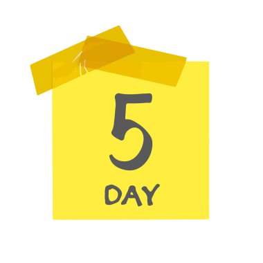 Ayın beşinci günü. 5 günü işaretle. Viski ve el yazısıyla yazılmış yazı tipi olan sarı etiket. Beyaz arkaplanda izole edilmiş çizim. Vektör illüstrasyonu.