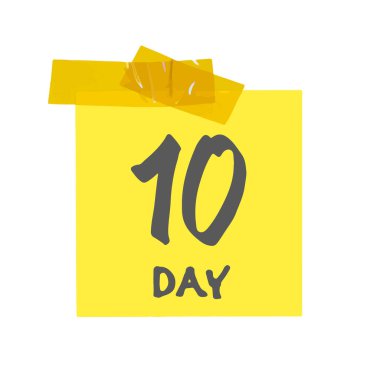 Ayın onuncu günü. 10 günü işaretle. Viski ve el yazısıyla yazılmış yazı tipi olan sarı etiket. Beyaz arkaplanda izole edilmiş çizim. Vektör illüstrasyonu.