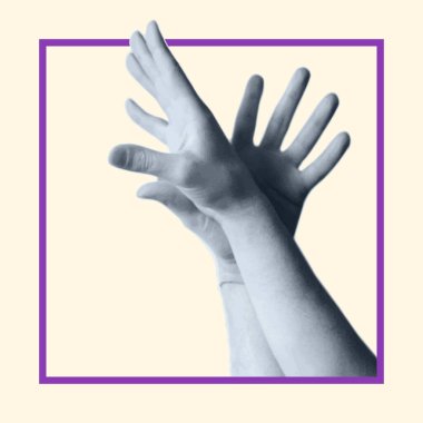 İnsan ellerinin iç içe geçmesi kare çerçevedeki bir kuşun kanatları gibidir. Özgürlük, rahatlık ve barış kavramı. Vektör illüstrasyonu.