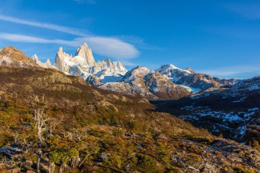 A view of the Patagonian landscape and the Fitz Roy mountain, just outside the town of El Chalten in the Patagonia region of Argentina.