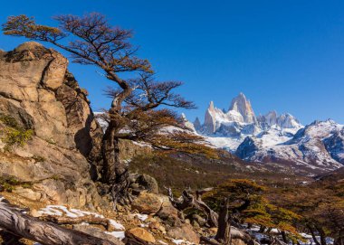 A view of the Patagonian landscape and the Fitz Roy mountain, just outside the town of El Chalten in the Patagonia region of Argentina.