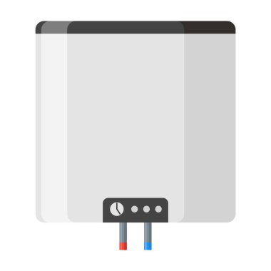 Kazan simgesi. Isıtma ekipmanının sembolü. Su ısıtıcısı düz bir şekilde çalışıyor. Verimli ev kavramı.