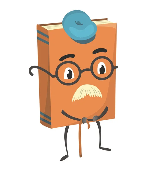 Libro Personaggio Carino Faccia Cartone Animato Con Emozione Concetto Educativo — Vettoriale Stock