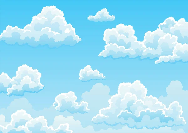 Cloudscape Skyマンガの背景 白いふわふわの雲とライトブルーの昼間の空 天気の良い日 夏のシーズンの屋外シーンで天国 ベクターイラスト — ストックベクタ