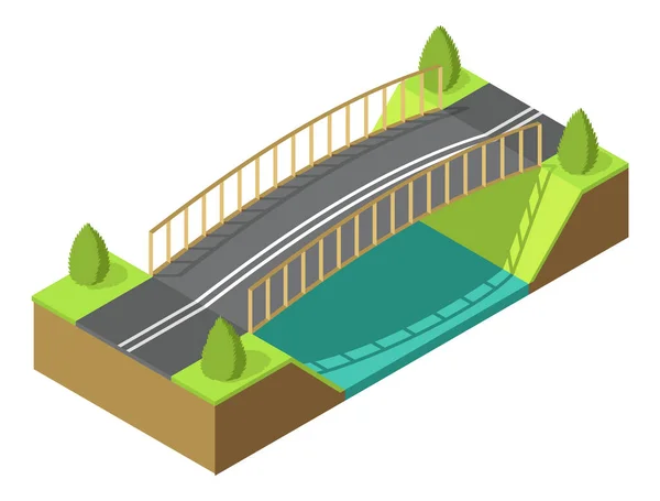 Puente Isométrico Elemento Dibujo Aislado Infraestructura Urbana Moderna Para Juegos — Vector de stock