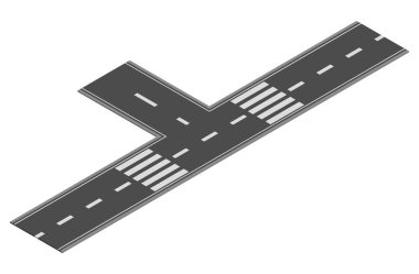 Otoyol kenti haritası oluşturmak için Isometric yol elemanı. Çapraz ve kesişmeli yol veya rotanın asfalt parçası.