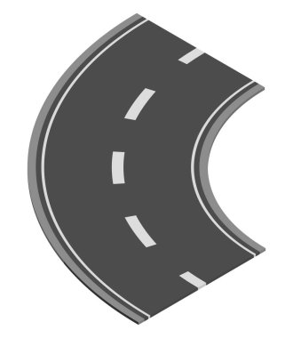 Otoyol kenti haritası oluşturmak için Isometric yol elemanı. Yolun asfalt parçası ve eğri ile rota.