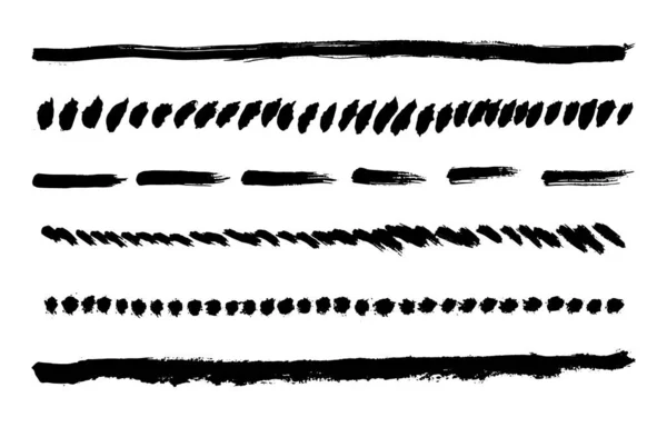 Textura Líneas Pinceladas Grunge Tinta Negra Rayas Tinta Pintadas Elementos — Archivo Imágenes Vectoriales