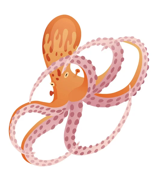 Caráter Desenho Animado Octopus Plana Com Otários Mãos Ícone Fauna — Vetor de Stock