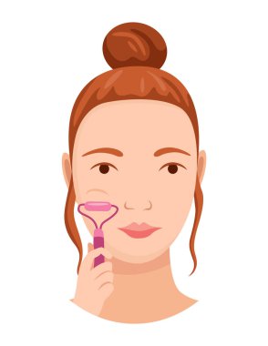 Yüz bakımı. Yüz temizleme prosedürü. Kız yüzüne önem veriyor. Cilt bakımı rutini, basit kadın yüz işlemleri pankartı.