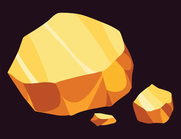 Nuggets Mină Aur Obiect Minereu Preţios Joc Aur Kit Piatră — Vector de stoc