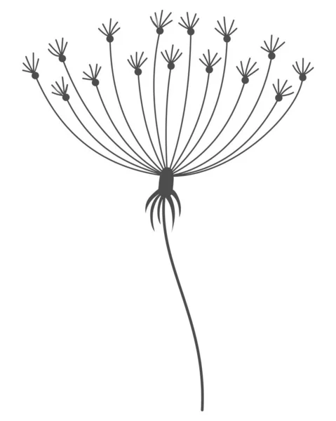Dandelion Flower Black Linear Style Nature Floral Hand Drawn Stylized — Stockový vektor