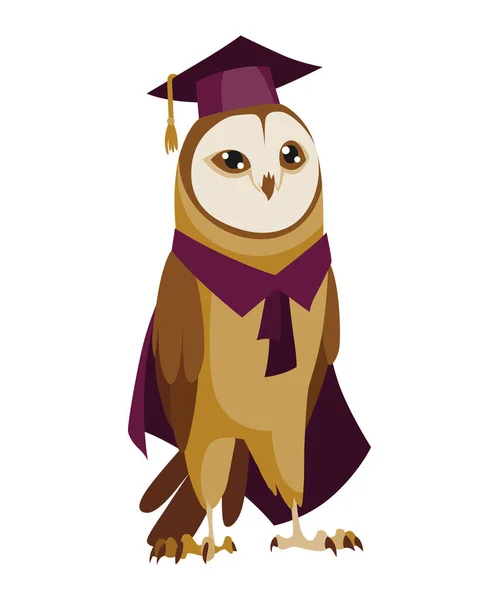 Owl Wearing Graduation Cap Cute Wise Owl Hat Symbol Wisdom — Διανυσματικό Αρχείο