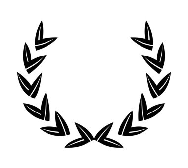 Antika defne çelengi. Siyah siluet dairesel tabela bir ödül başarısını simgeliyor. Müjde, asalet, amblem. Laurel çelenk ödülü, kazanmak, ödül ya da zafer.