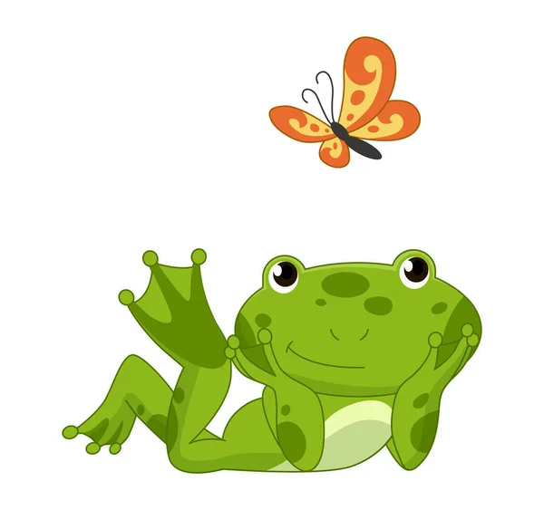 Βατράχια Καρτούν Αστείος Βάτραχος Καρτούν Μικρή Αμφίβια Χαρακτήρα Που Βρίσκεται — Διανυσματικό Αρχείο
