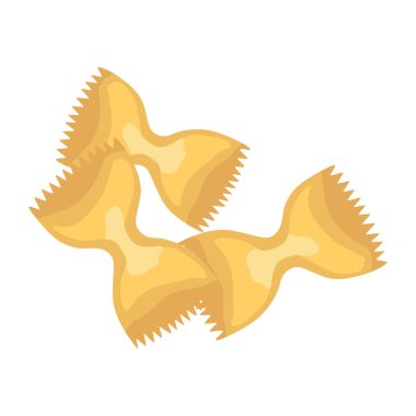 Makarna farfalle. Restoran lezzetli menü ikonu. Çiğ makarna. İtalyan mutfağı, buğday unu ürünü. Vektör karikatür makarna.