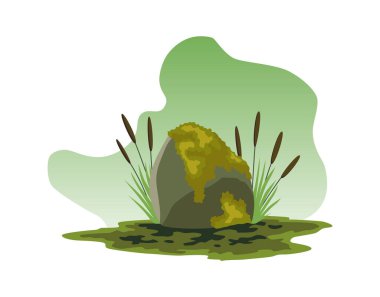 Kaya taşı. Dağın enkazı. Çizgi film taşı ve oyun için renk arkaplanındaki düz stil elementler. Flagstone kayalık vektör çizimi.