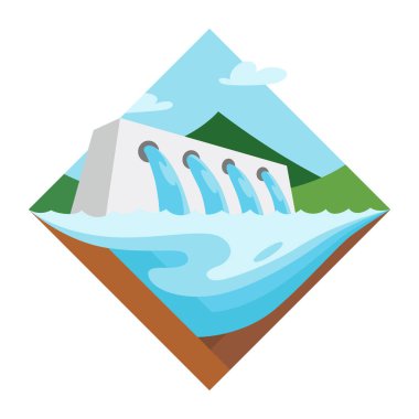 Jenerasyon enerji tipi simgesi. Elektrik santrali işareti. Modern teknoloji, ekolojik emisyon endüstrisi, sürdürülebilirlik konsepti. Hidroelektrik üretim.