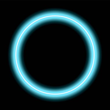 Neon parlayan çerçeve, e-çember. Aydınlatılmış geometrik şekil. İmza, şablon tasarım elemanı. İçi boş, parlak, çok renkli çember.