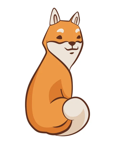 Shiba Inu Personaggio Cane Animaletto Giocherellone Siede Adesivo Vettore Disegnato — Vettoriale Stock
