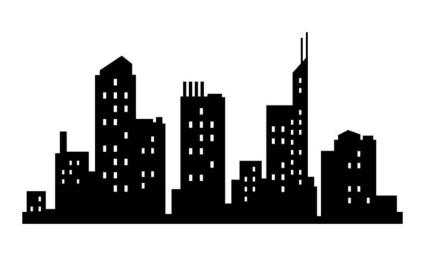 Vector city silhouette. Modern urban landscape. High building with windows. Illustration on white background.